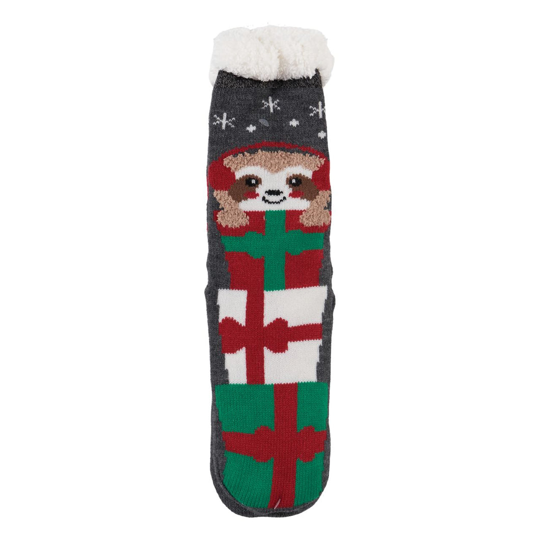 Ladies Holiday Fuzzy Slipper Socks - Hedge Hog