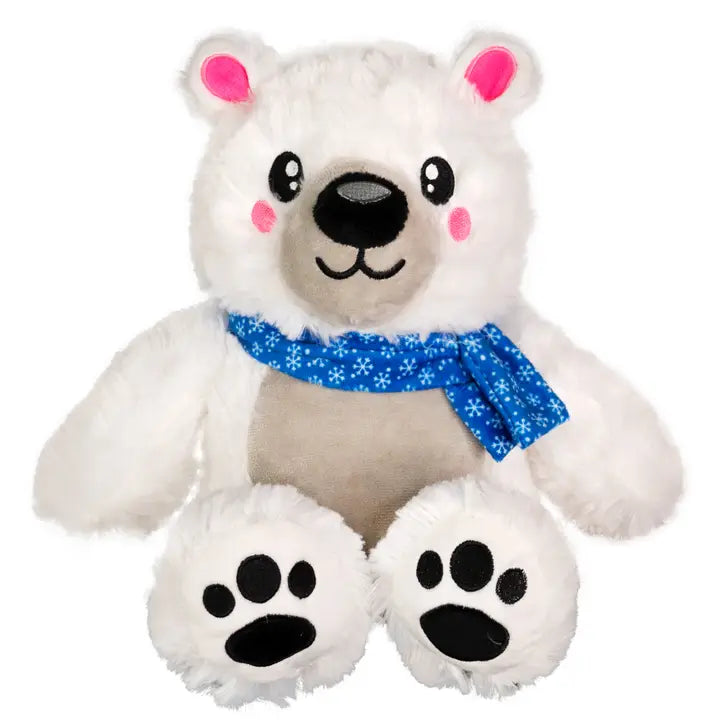Plush Holiday White Polar Bear Wearing Green Scarf with White Snowflakes