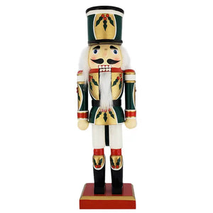 Wooden Christmas Green/Red White Holly Nutcracker