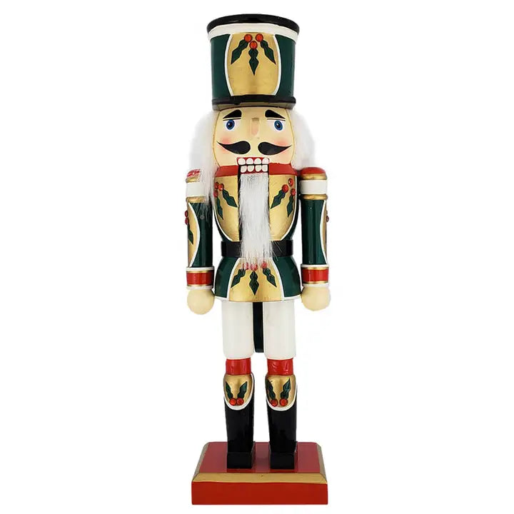 Wooden Christmas Green/Red White Holly Nutcracker