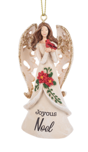 Angel Ornament Holding Red Cardinal -  Joyous Noel