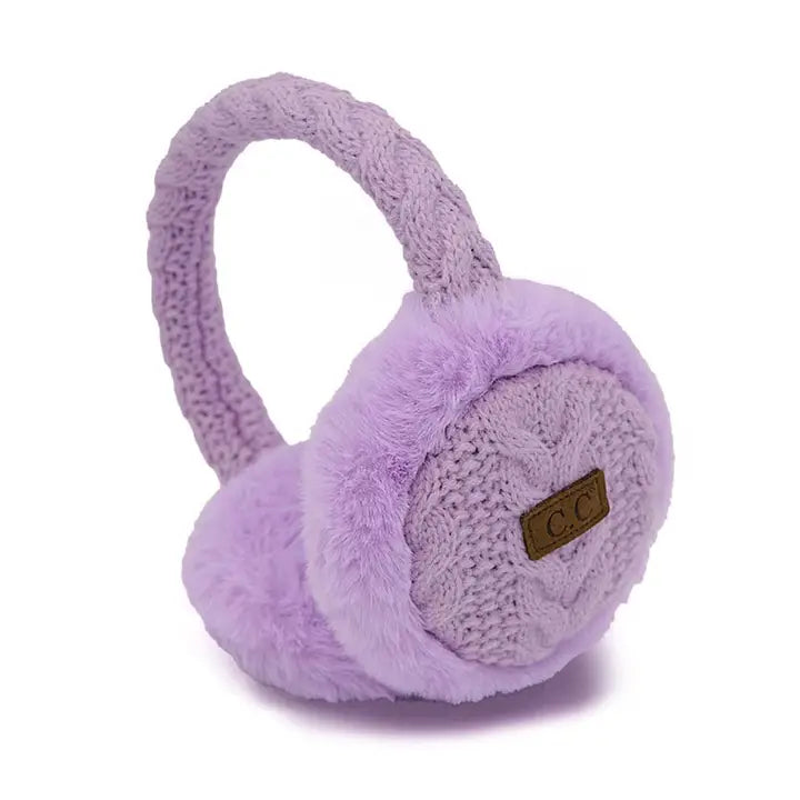 Ladies Cable Knit Faux Fur Lavender Ear Muffs