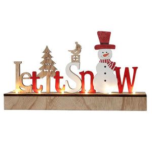 Wooden Light Up Led Snowman with Trees - Let It Snow
