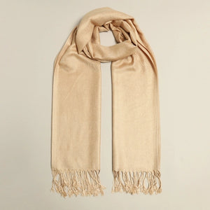 Ladies Light Brown Pashmina Shawl Scarf Wrap with Fringes
