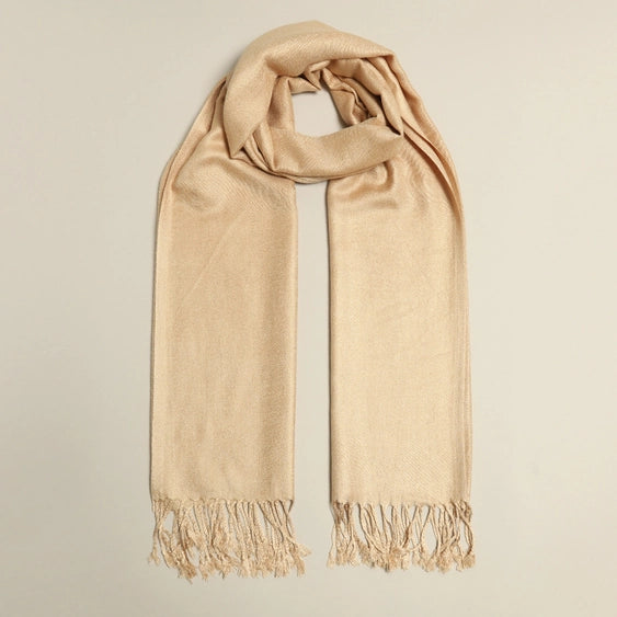 Ladies Light Brown Pashmina Shawl Scarf Wrap with Fringes