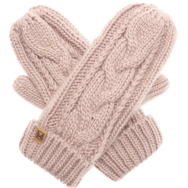 Ladies Cable Knit Fleece Lined Light Pink Mittens