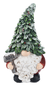 Gnome Figurine with Evergreen Hat Holding Noel Sign