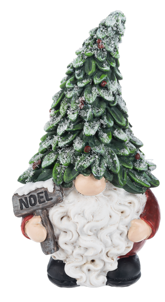 Gnome Figurine with Evergreen Hat Holding Noel Sign