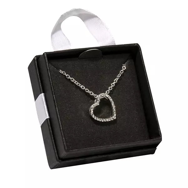 Ladies Silver Cubic Zirconia Open Heart Necklace