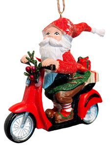 Playful Gnome Ornament Riding a Motor Bike