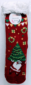 Christmas Santa with Green Christmas Tree Fuzzy Mid-Crew Cozy Lounge Socks