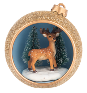 Gold Glittered Panoramic Reindeer Ornament