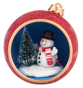 Red Glittered Panoramic Snowman Ornament