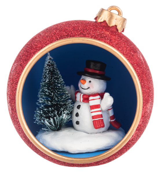 Red Glittered Panoramic Snowman Ornament
