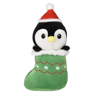 Plush Penguin In Green Christmas Stocking