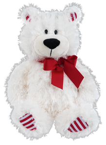 Plush Peppermint Twist White Teddy Bear with Red Bow