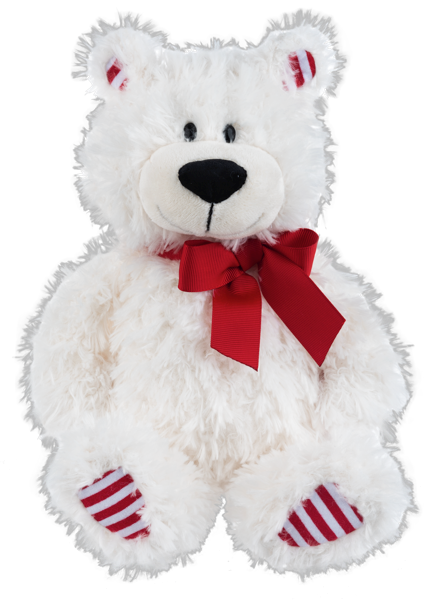 Plush Peppermint Twist White Teddy Bear with Red Bow