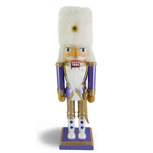 Wooden Periwinkle Nutcracker with Fancy White Fur Hat