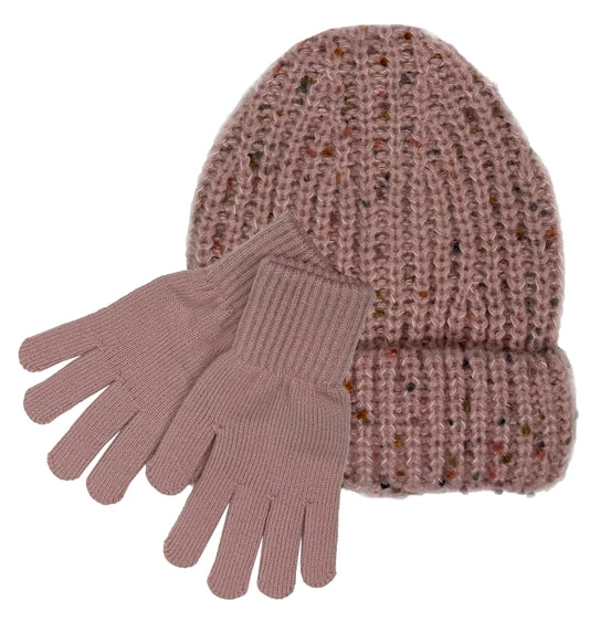 Ladies Pink Confetti Cuff Winter Hats with Stretch Gloves