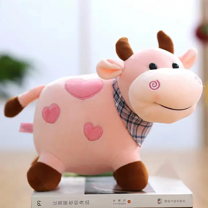 Plush Pink Cow with Pink Plaid Bandana
