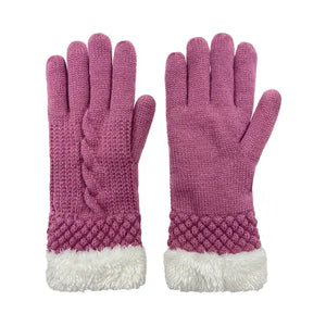 Ladies Acrylic Cable Knit Pink Gloves