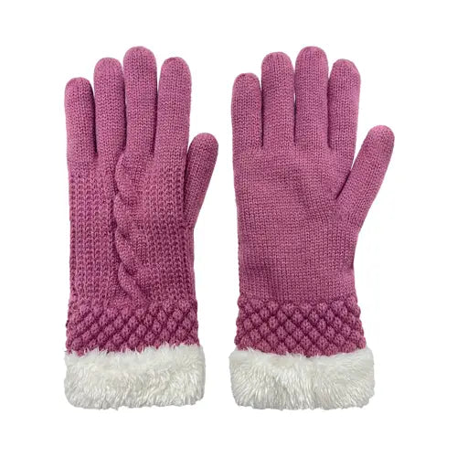 Ladies Acrylic Cable Knit Pink Gloves