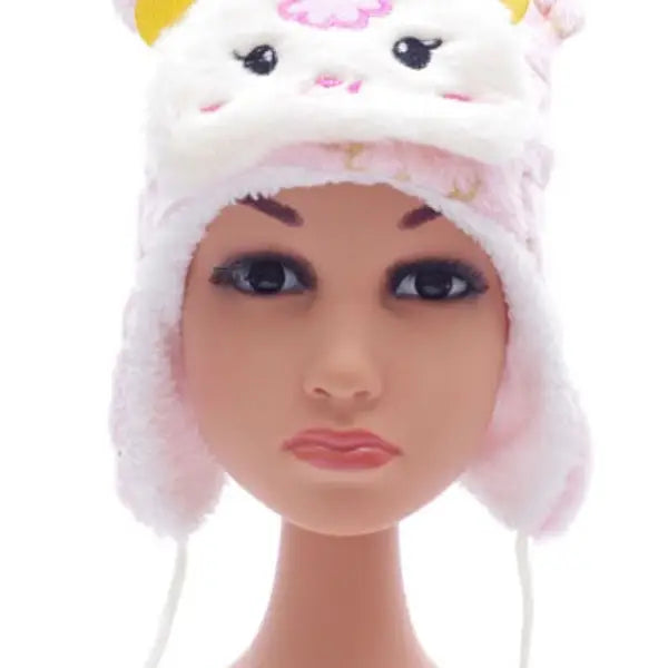 Toddler Pink Teddy Bear Fur Lined Ear Muff Beanie