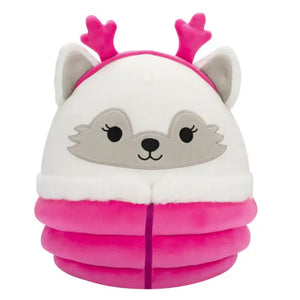 Plush White Fox Wearing Pink Puffer Jacket