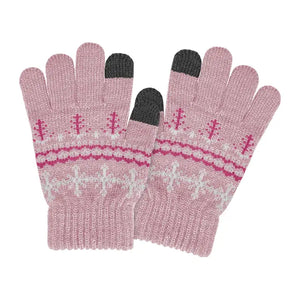 Girls Pink Snowflake Touchscreen Stretch Gloves