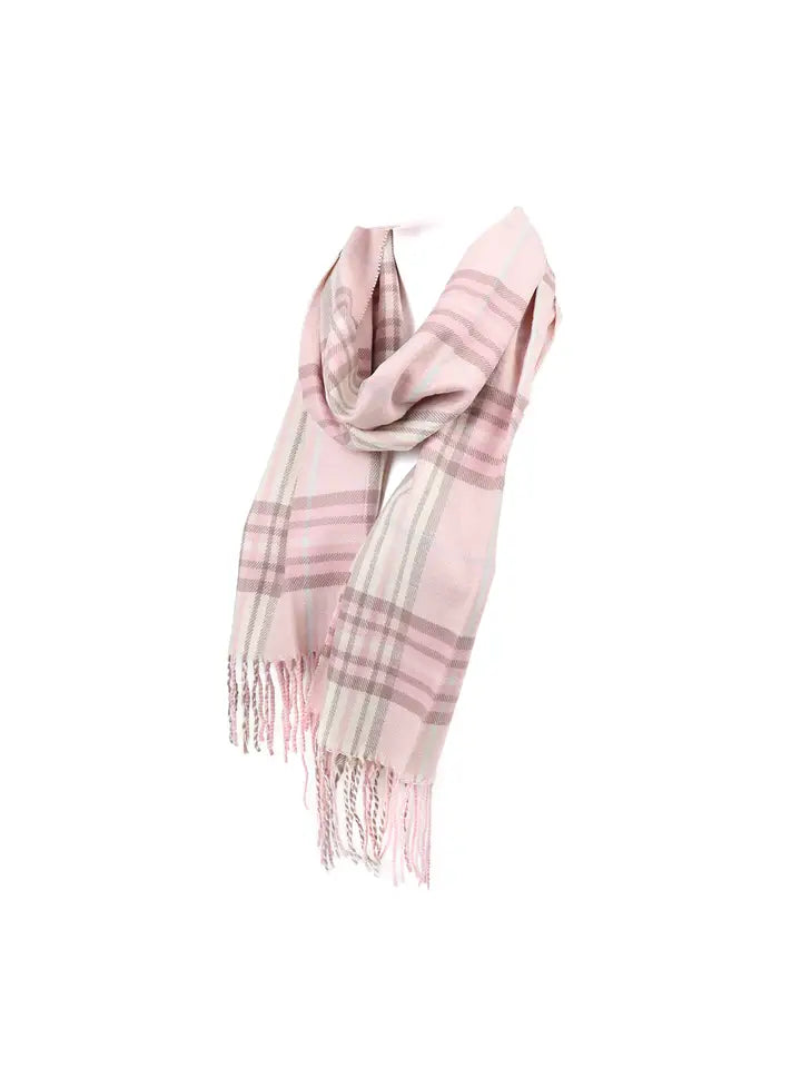 Ladies Pink Plaid Cashmere Feel Winter Scarf