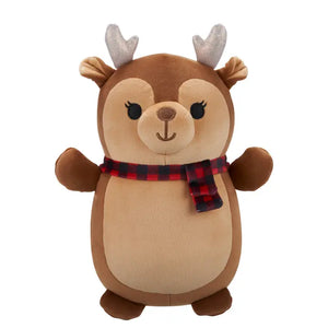 Plush Reindeer with Gold Glittered Antlers & Red Plaid Scarf