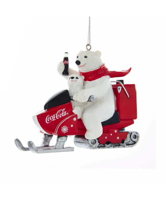 Coca-Cola Polar Bear With Cub Riding Snow Mobile Ornament