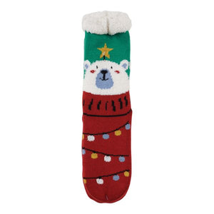 Ladies Holiday Fuzzy Slipper Socks - Polar Bear