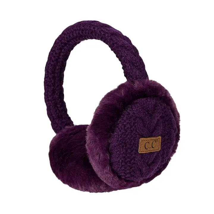 Ladies Cable Knit Faux Fur Purple Ear Muffs