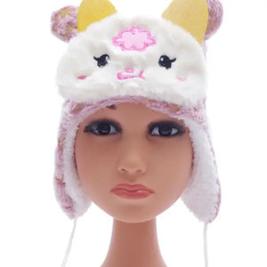 Toddler Purple Teddy Bear Fur Lined Ear Muff Beanie
