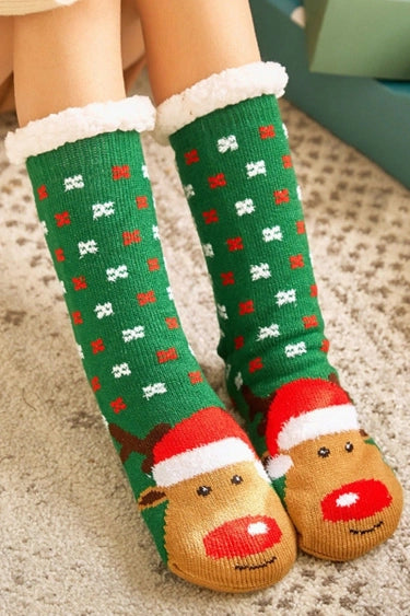 Christmas Reindeer Fuzzy Mid-Crew Cozy Lounge Socks