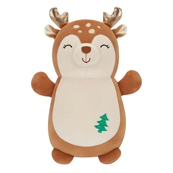 Plush Reindeer with Gold Glittered Antlers & Christmas Tree