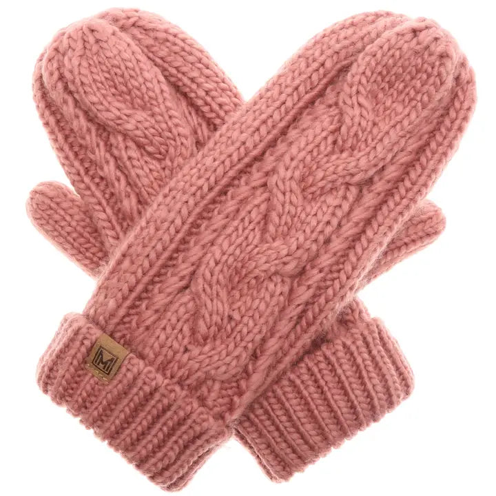 Ladies Cable Knit Fleece Lined Rose Mittens