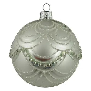 Glass Round Silver Ornament with Glitter & Glass Beads