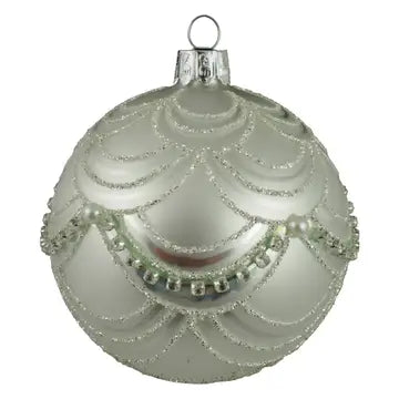 Glass Round Silver Ornament with Glitter & Glass Beads