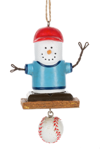 Smore Baseball Player Ornament with Red Hat & Blue Jersey