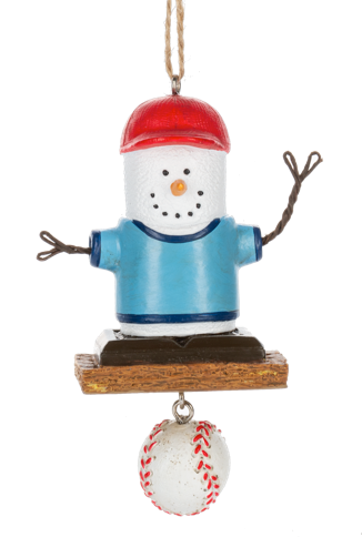 Smore Baseball Player Ornament with Red Hat & Blue Jersey