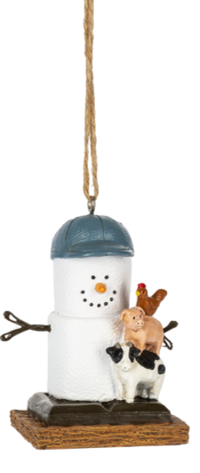 Smore Farmer Ornament with Cow ,Pig & Rooster