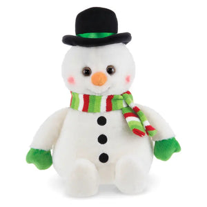 Plush Snowman Wearing Black Hat & Red/Green/White Scarf