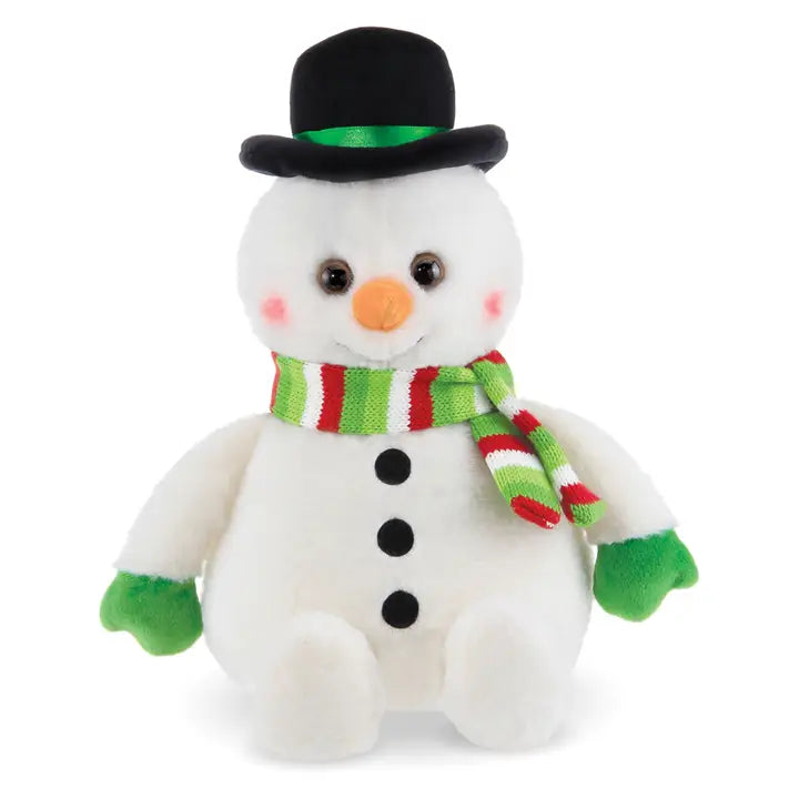 Plush Snowman Wearing Black Hat & Red/Green/White Scarf