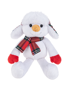 Plush Snowman with Red Plaid Winter Hat & Scarf