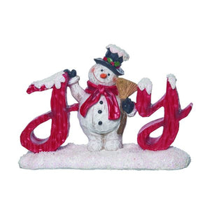 Snowman  Joy Sign with Black Hat/ Red Scarf holding a Broom