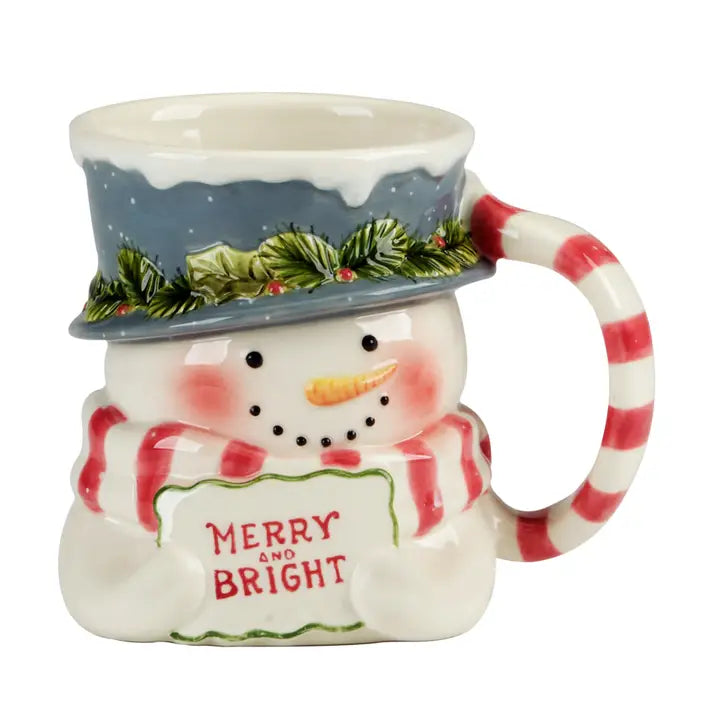 Ceramic Snowman Mug- Merry and Bright
