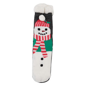 Ladies Holiday Fuzzy Slipper Socks - Snowman