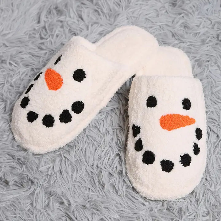 Ladies Plush Snowman Slippers - Size Small/Medium